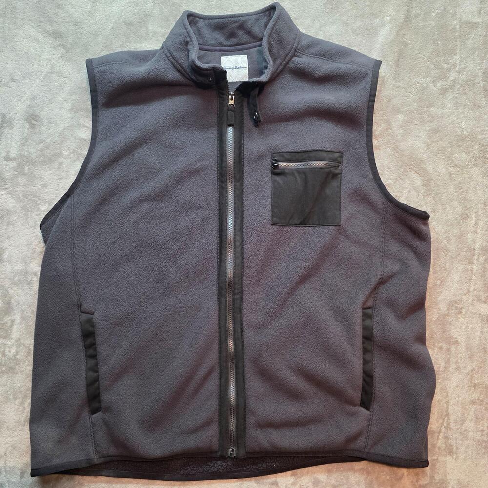 Tommy Bahama Fleece Vest Mens Big 2X Gray Sherpa Lined Full Zip Outdoor Casual